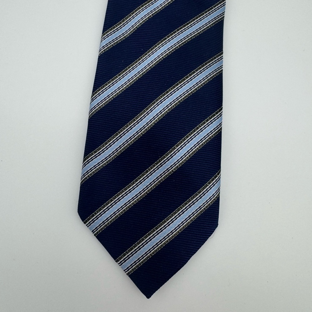 Boys Clip on Neck Tie Classic Navy blue Striped Tie dressy formal outfit
